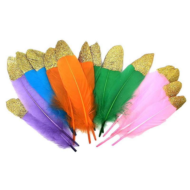 Plumas de punta de ganso de oro teñido de 15-20 cm