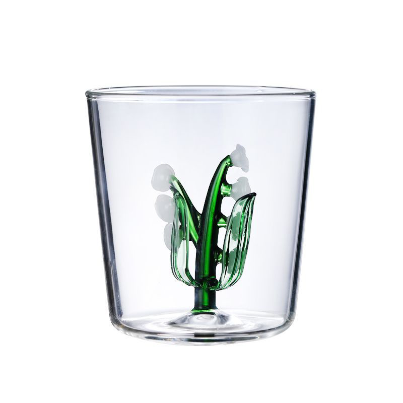 Tazas de jugo de orquídeas 3D, tazas de té de vidrio de borosilicato transparente