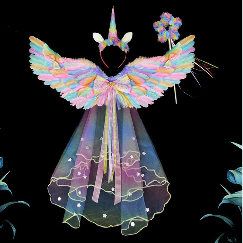Ala de plumas de bebé ángel con LED