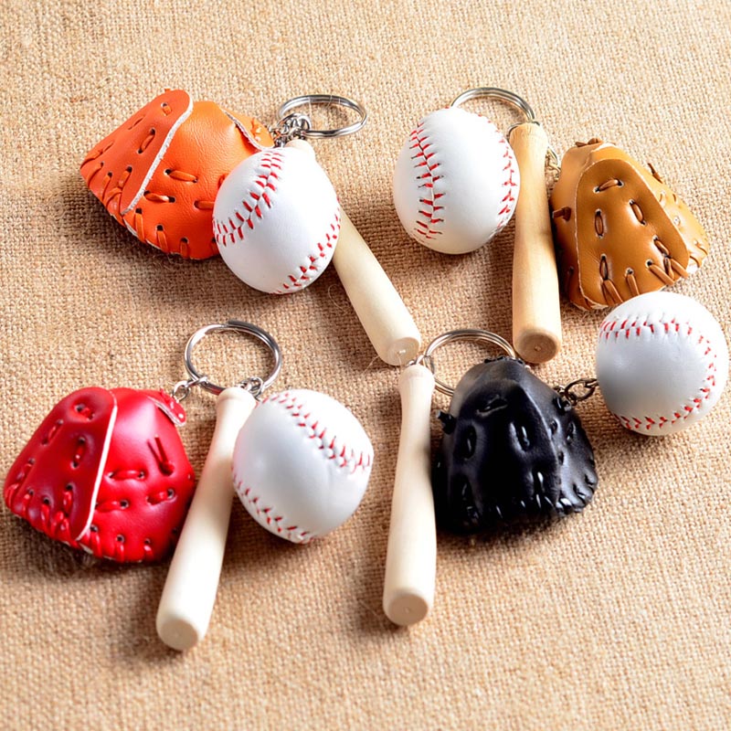 Baseball Bat Wooden Bat Glove de béisbol Mini llavero