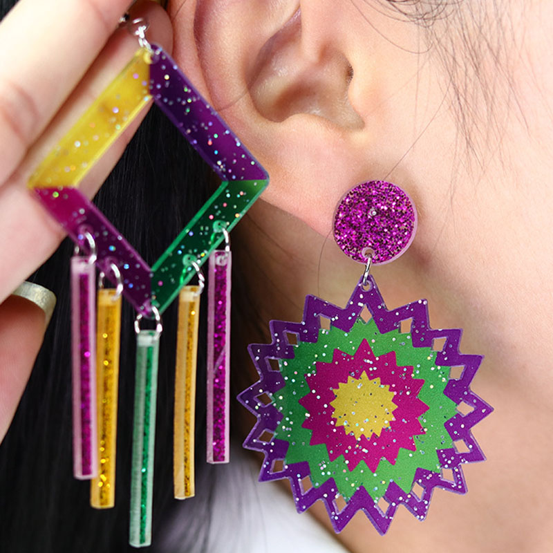 Pendientes Geométricos Coloridos De Moda De Fiesta De Carnaval