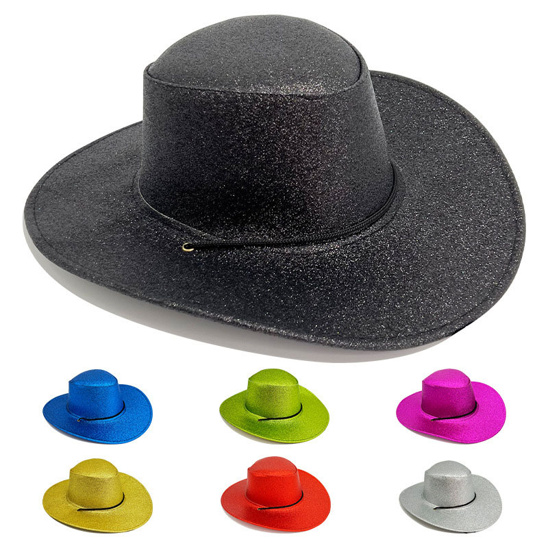 Sombrero de vaquero plateado de mezclilla con lentejuelas coloridas