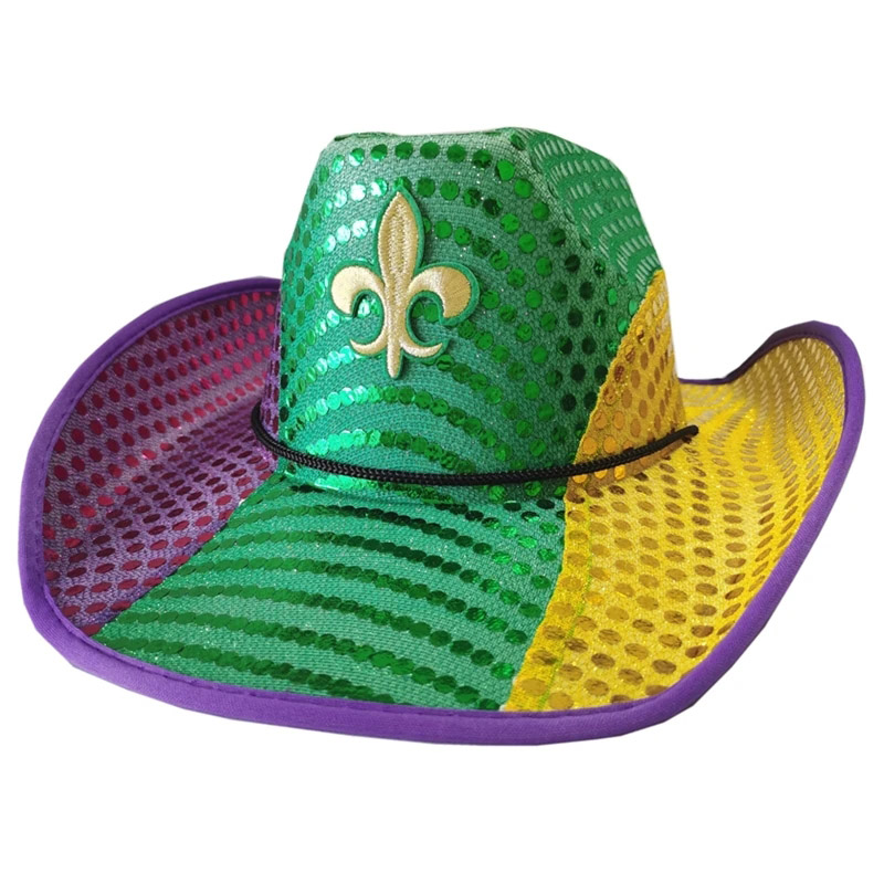 Sombrero de vaquero de lentejuelas con gorra de festival para carnaval