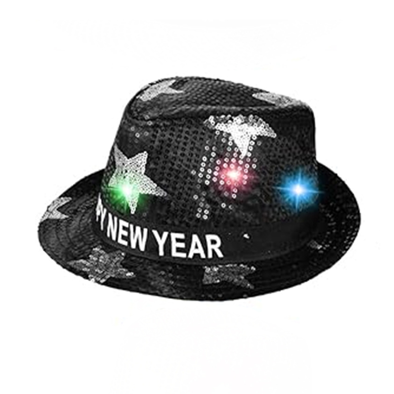 Sombreros de feliz año nuevo Sombreros con luz LED de lentejuelas