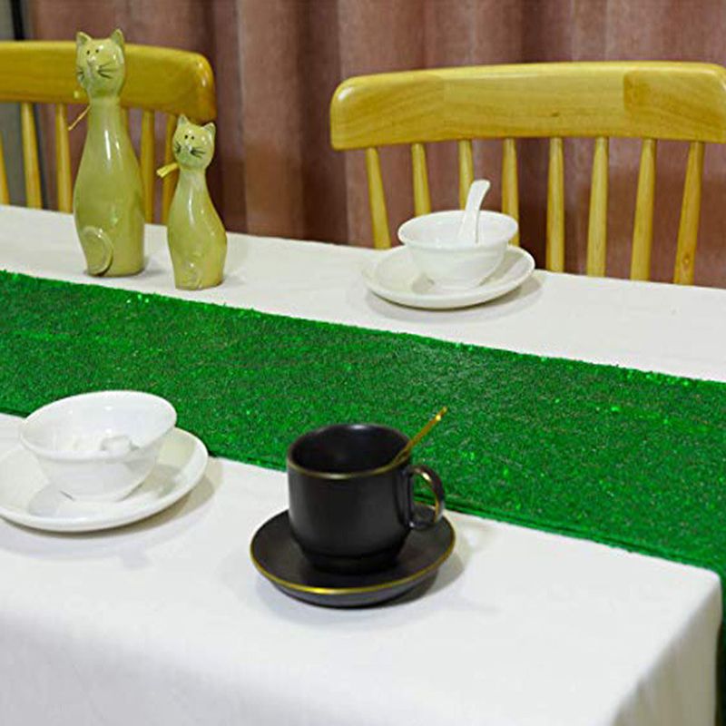 Caminos de mesa de satén con lentejuelas verdes para banquetes de bodas