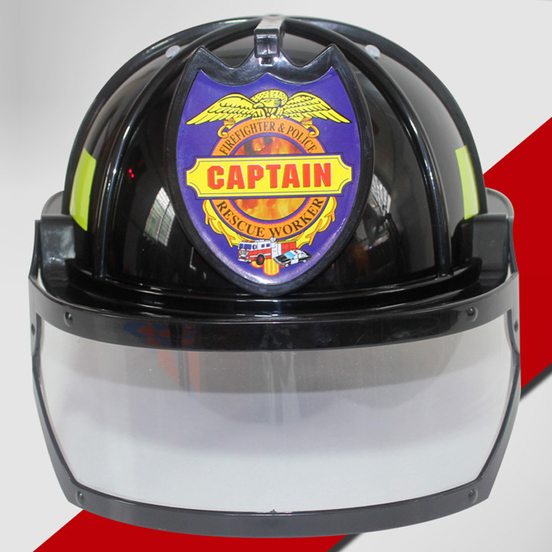 Casco de bombero rojo de plástico con visera para niños