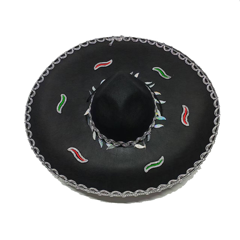 Sombrero Mexicano Grande Ajustable de Ala Ancha con Borde de Plata