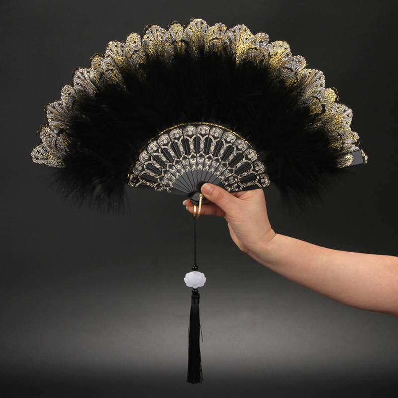 Abanicos plegables de plumas de colores de Lolita