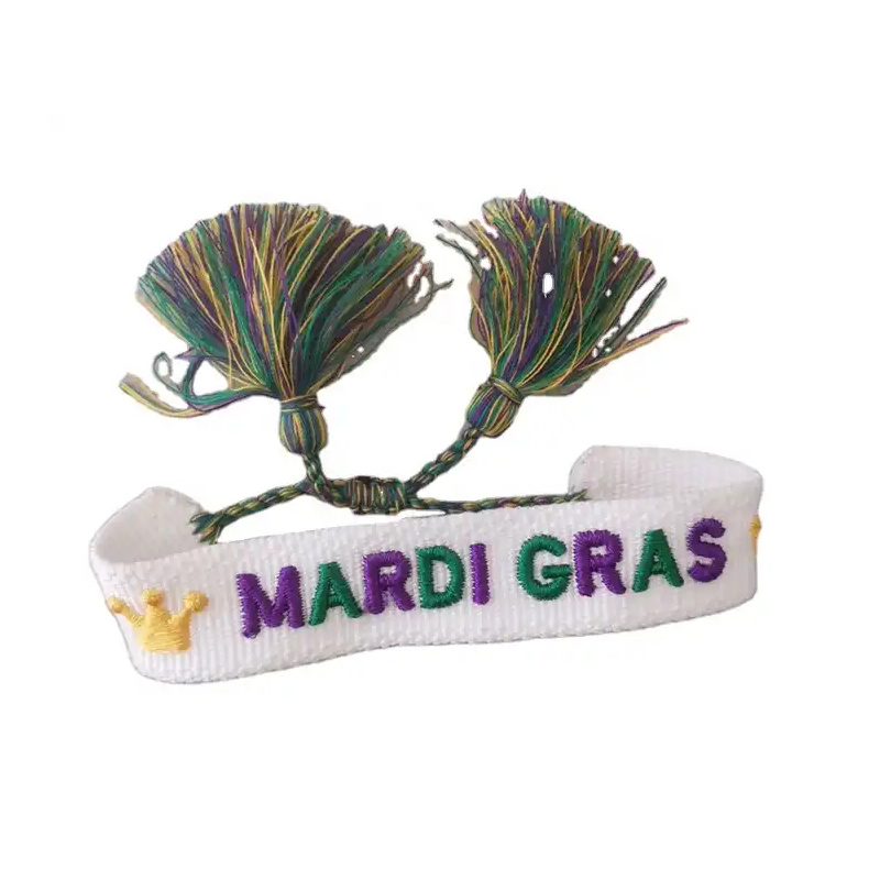 Pulseras con bordado de letras Mardi Gras