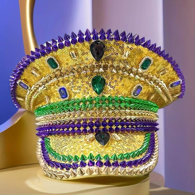 Sombrero Mardi Gras con lentejuelas y diamantes