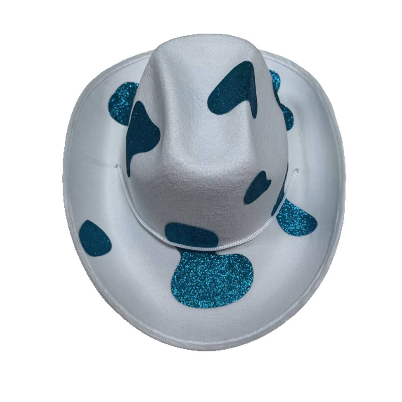 Sombrero de vaquero brillante con estampado de vaca multicolor