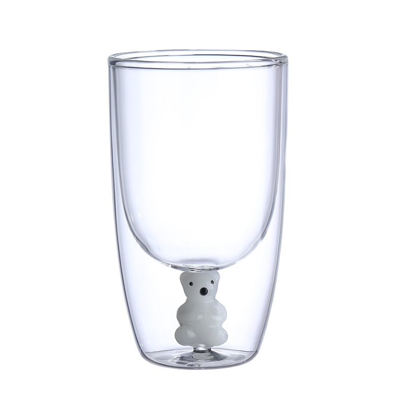 Novedad Taza de vidrio de doble pared con vidrio interior de oso 3D