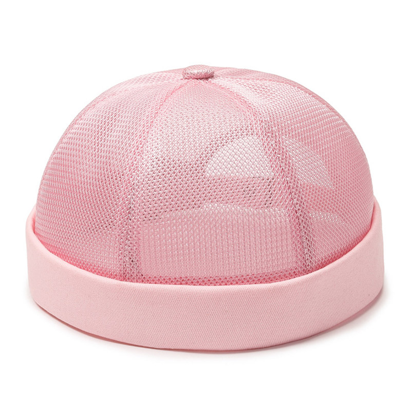 Gorra de béisbol con calavera sin ala de malla en blanco rosa