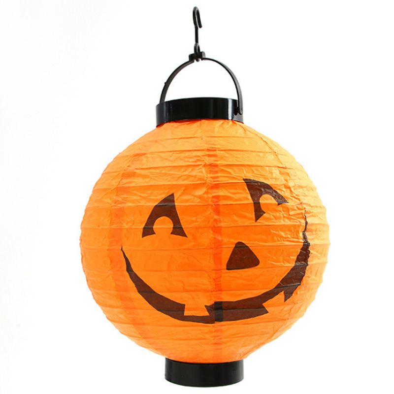 Linterna de papel de calabaza con luz LED para decoración de Halloween