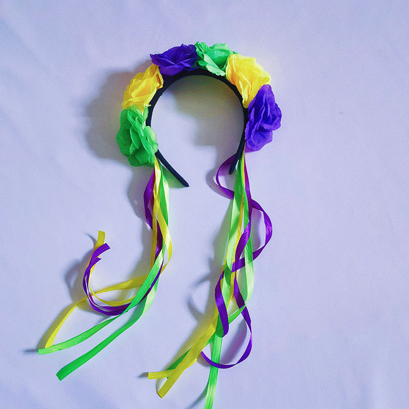 Flores artificiales de color verde amarillo púrpura Diadema de cinta grosgrain