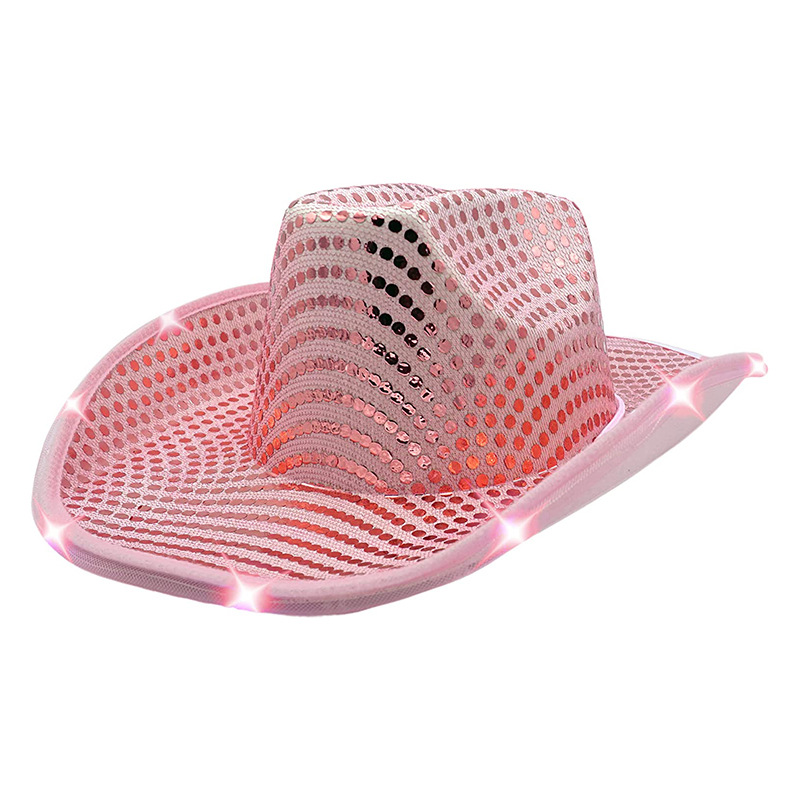 Sombrero de vaquero de lentejuelas con luz LED