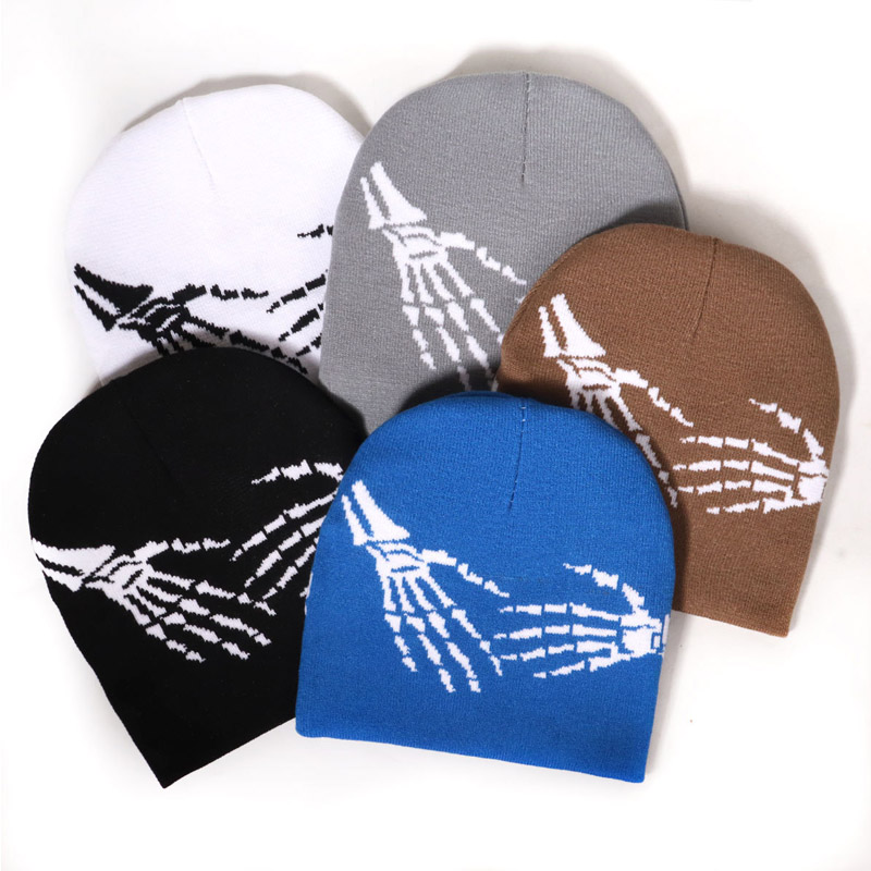 Skull Hands Jacquard Pattern Geanie Hat