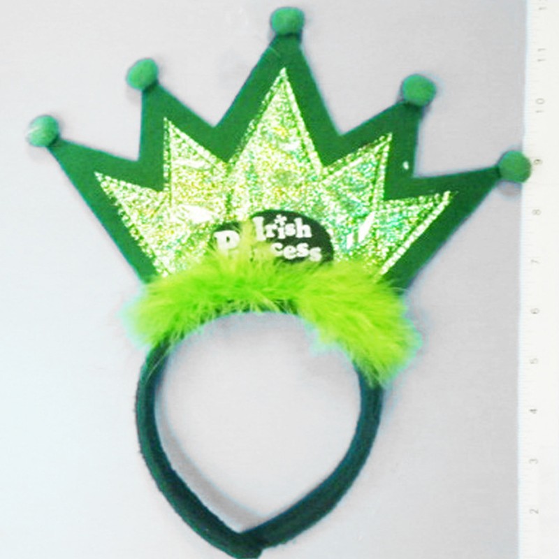 Diadema verde con decoraciones para disfraces del día de San Patricio