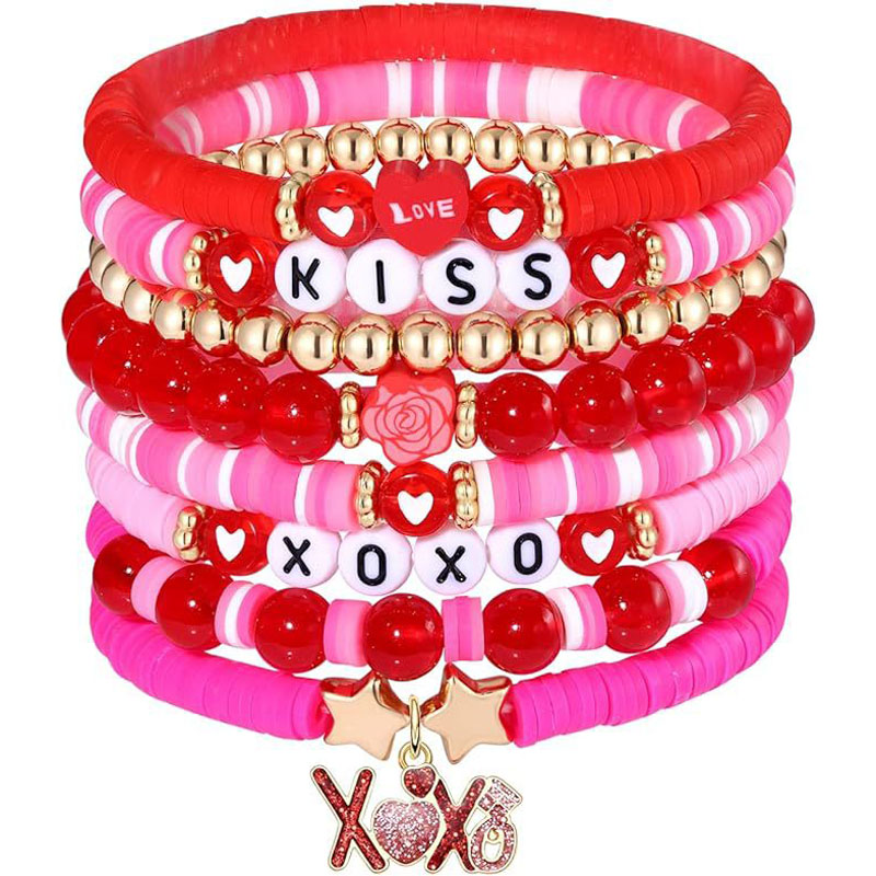 Conjunto de joyas de pulseras multicapa de San Valentín