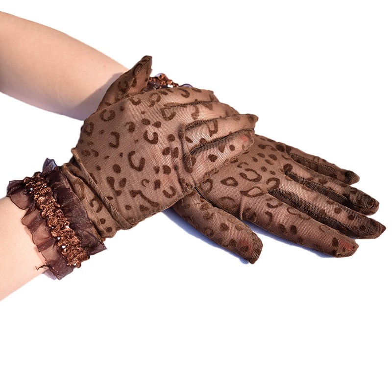 Guantes de boda de encaje de leopardo corto vintage