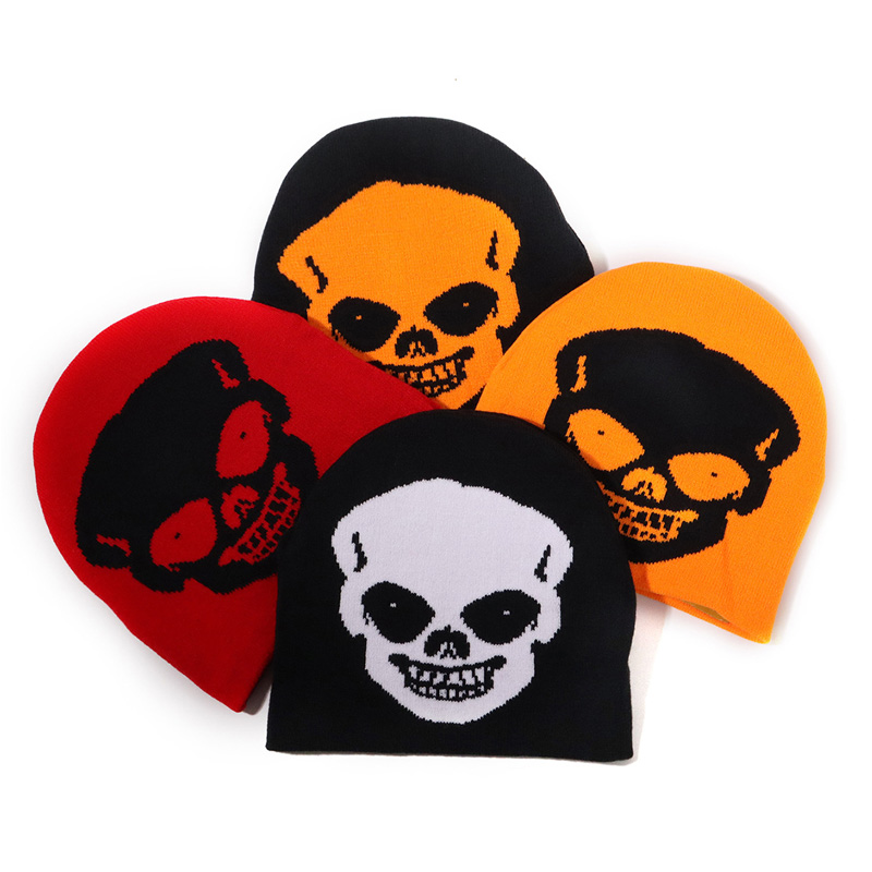 Sombrero de gorro de punto de calavera de Halloween cálido